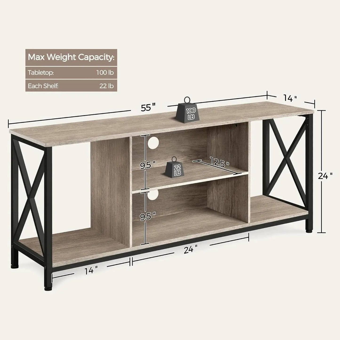 Gray TV Stand for 65 Inch TVs with Storage Console from PriceLows™