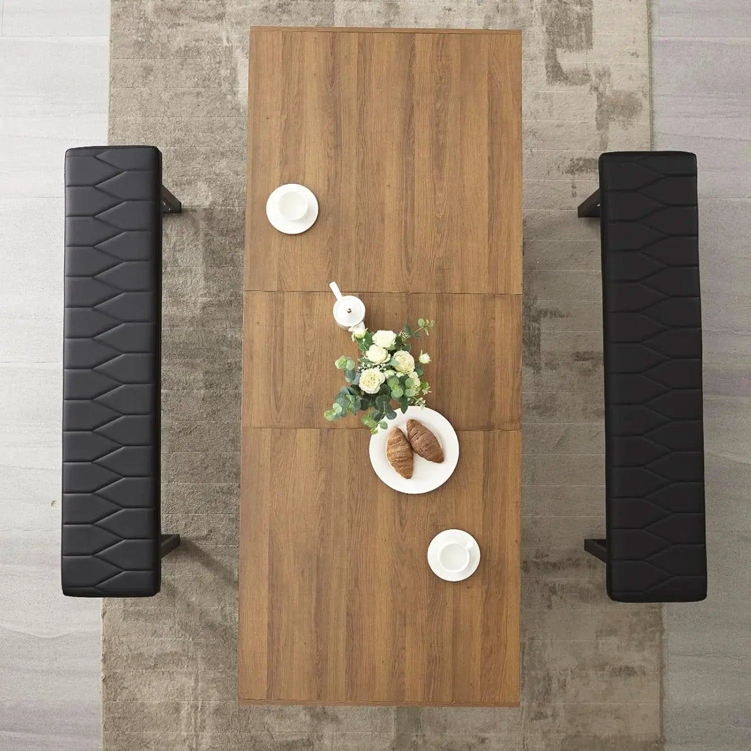 63 Inch Extendable Dining Table Walnut Brown Dining Room from PriceLows™