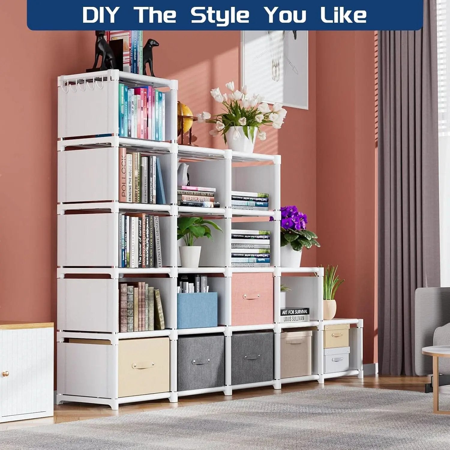 18 Cube Black Bookcase Storage Organizer Tall Metal from PriceLows™
