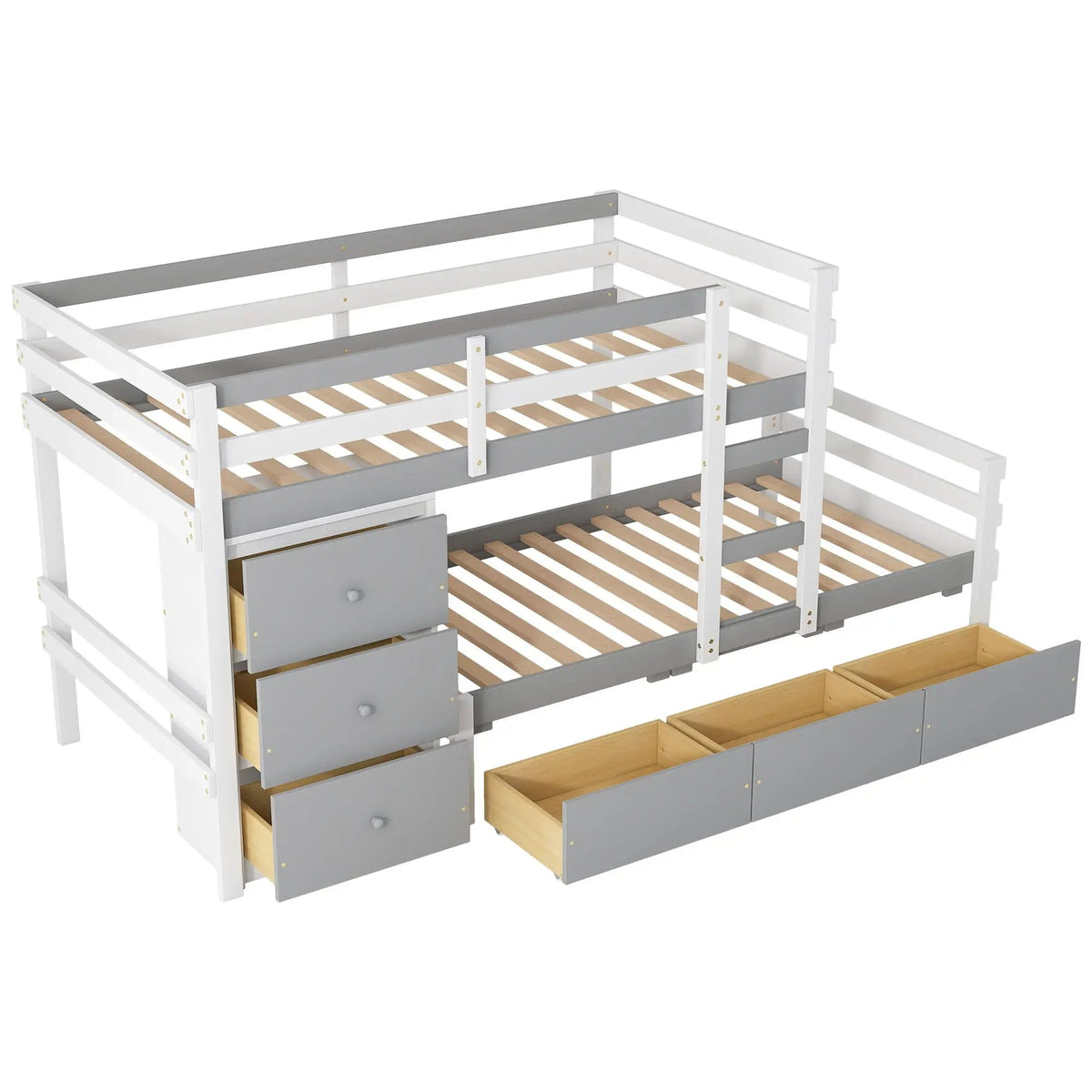 Solid Pine Loft Bed | Six Rolling Drawers | Ladder Included