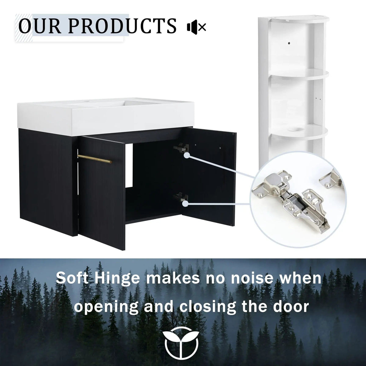 Modern Wall Mounted Bathroom Vanity With Resin Sink And Storage Rack | 2 Pieces | Stainless Steel & Plywood | Bathroom