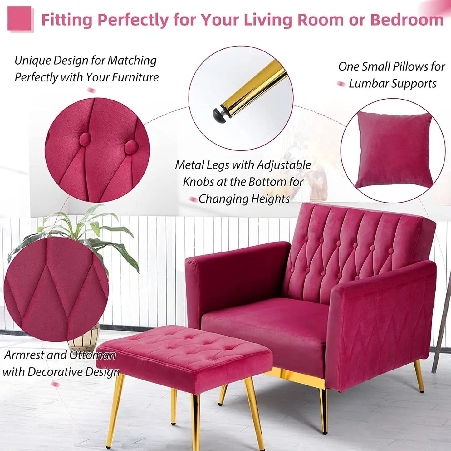 Accent Chair Recliner With Adjustable Armrests Fuchsia from PriceLows™