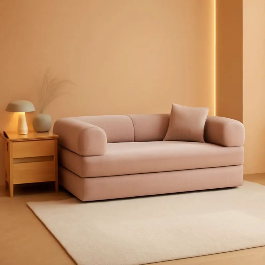 Transformable Sofa Bed QueenSize Pink Folding Frame from PriceLows™