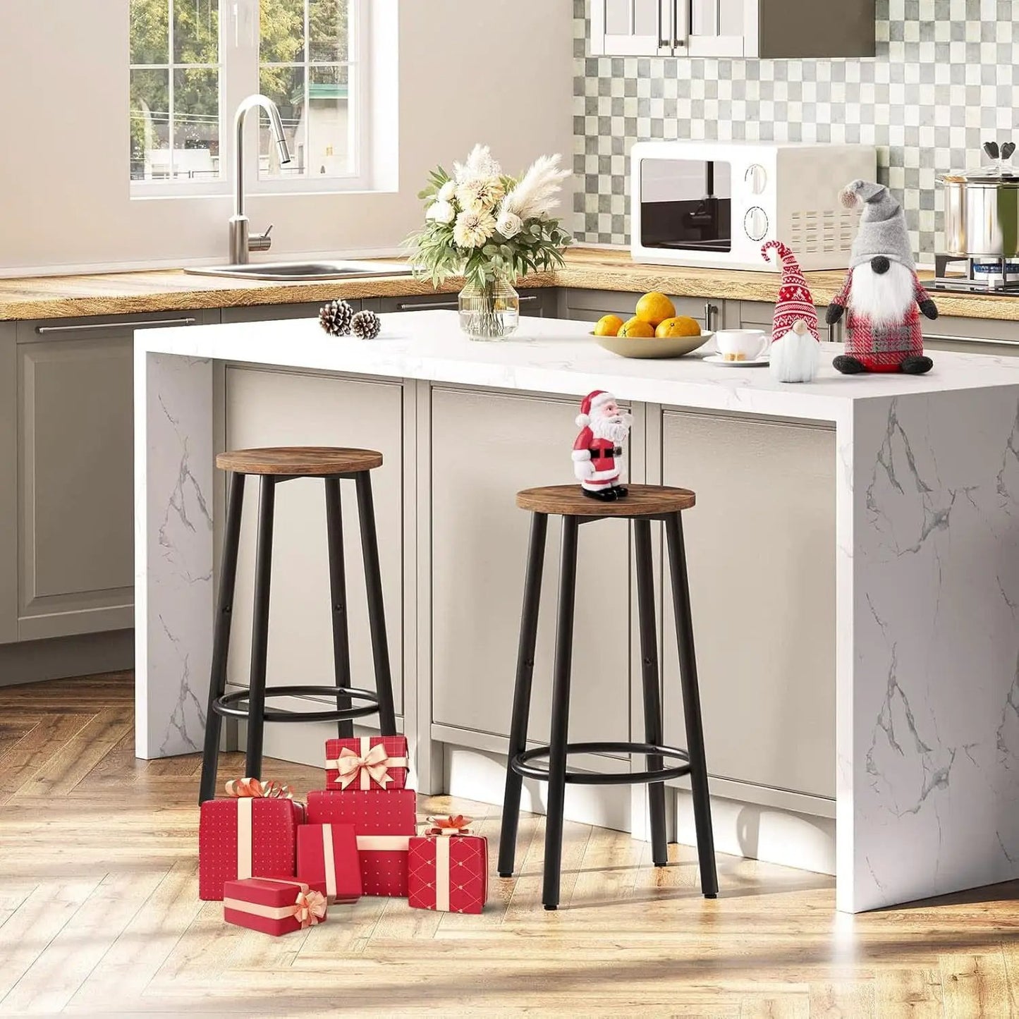 Bar Height Stools Set Of 2 With Footrest Rustic Brown from PriceLows™