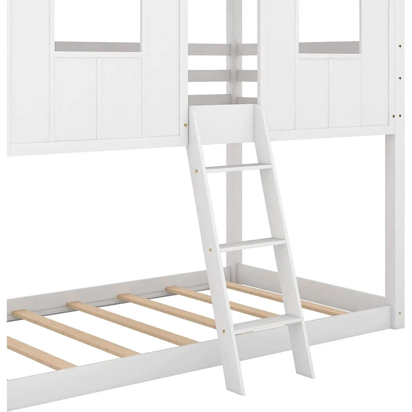 Twin House Bunk Bed With Playhouse White And Gray Finish from PriceLows™