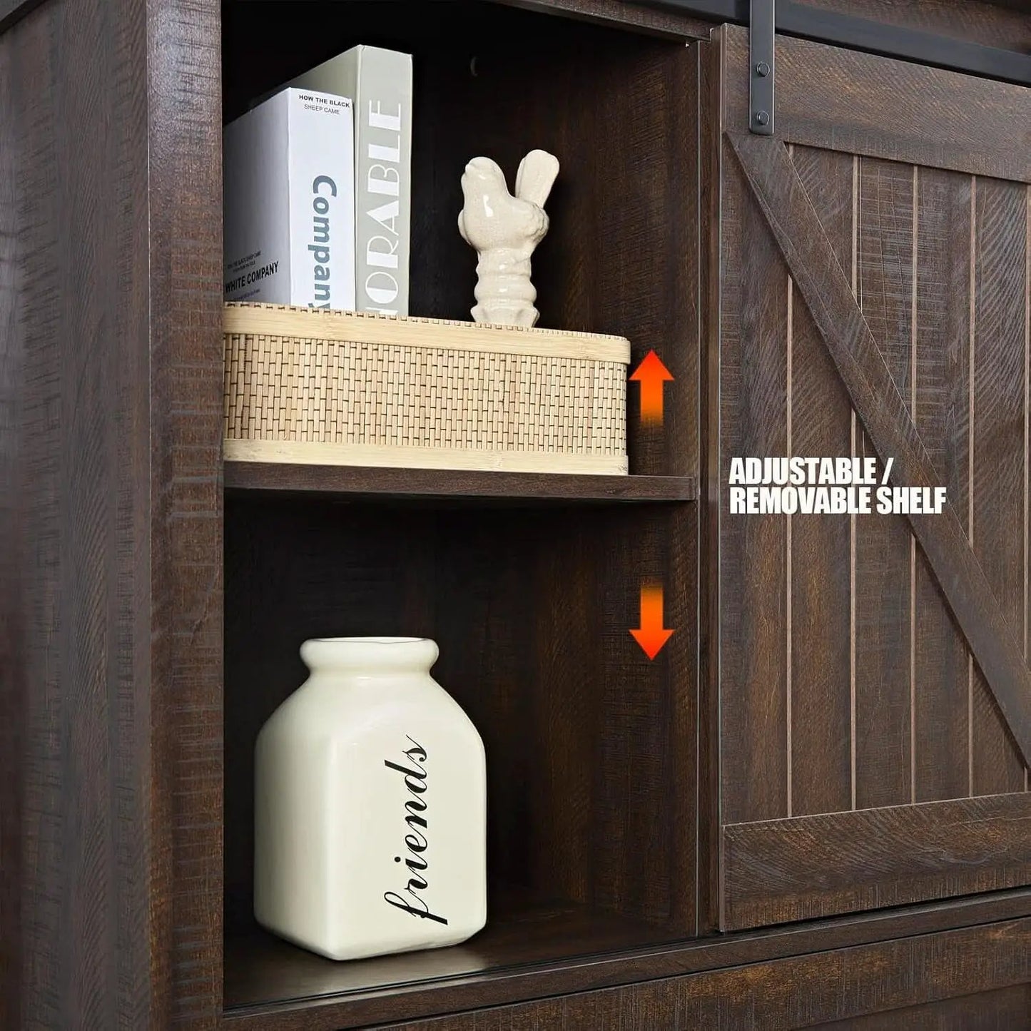Espresso Dresser With FiveDrawers Sliding Barn Doors from PriceLows™