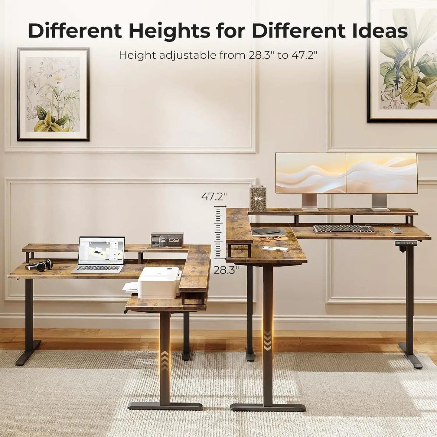 Electric L Shaped Standing Desk 59 Inch Height Adjustable