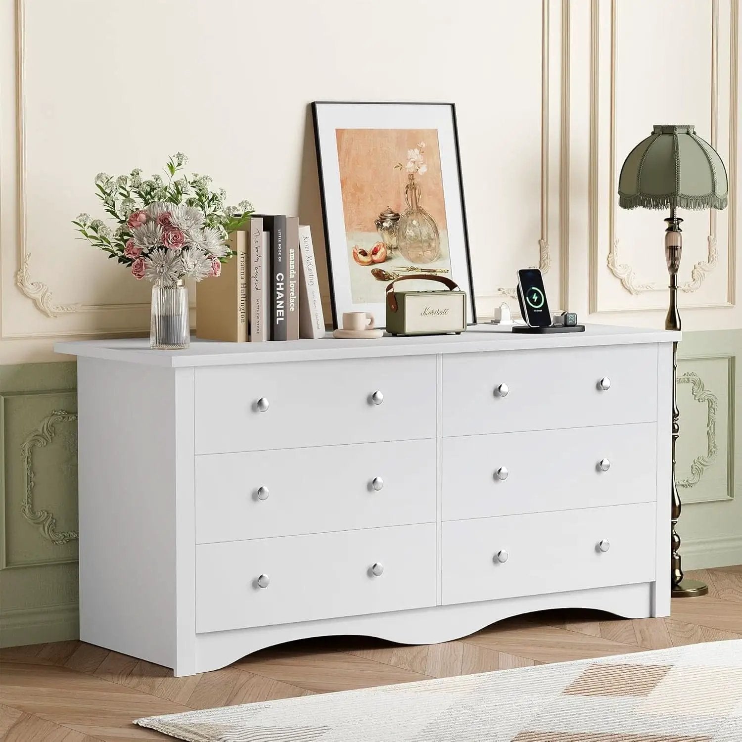 Eggshell WardrobeSystem Six Drawer Dresser With USB Type C Charging from PriceLows™