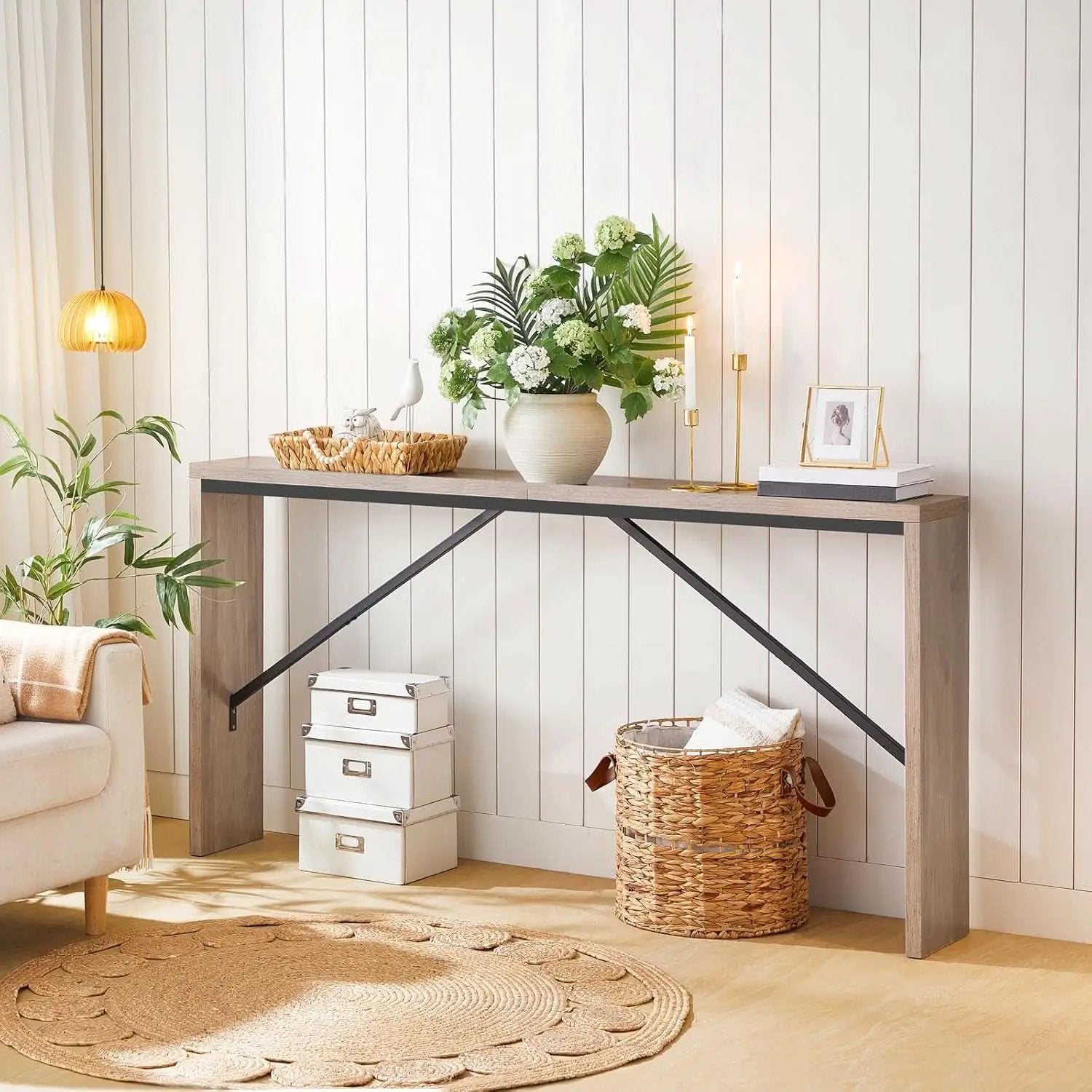 62.2 Inch Greige Industrial Console Table For Entryway from PriceLows™