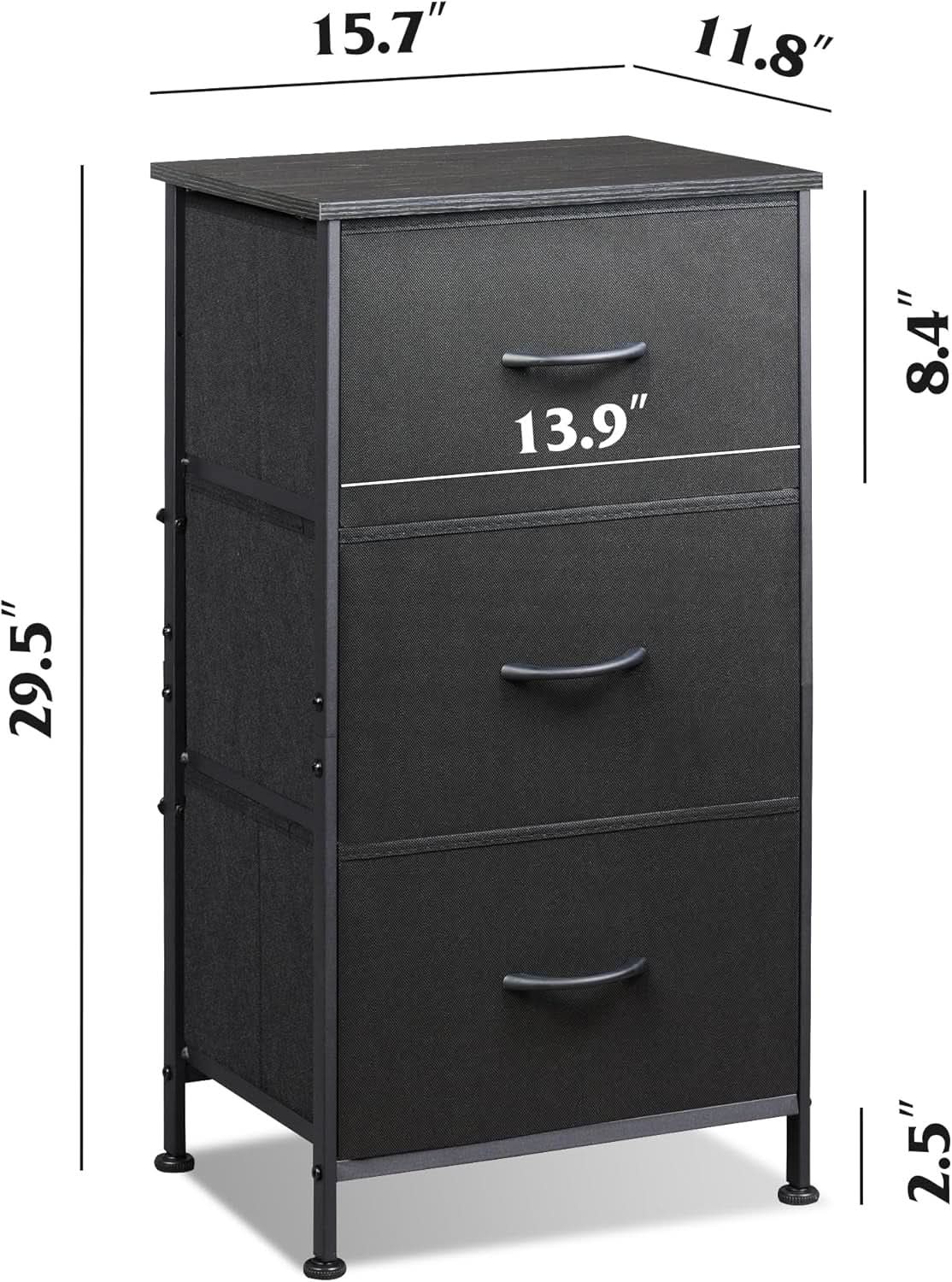 Charcoal Black 3 Drawer Dresser With Wood Top Steel Frame from PriceLows™