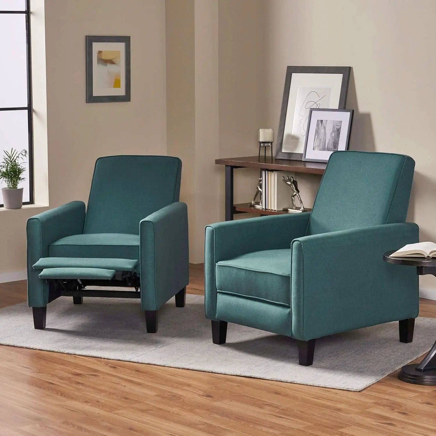 Emmie Fabric Recliner Set In Dark Teal And Dark Brown from PriceLows™