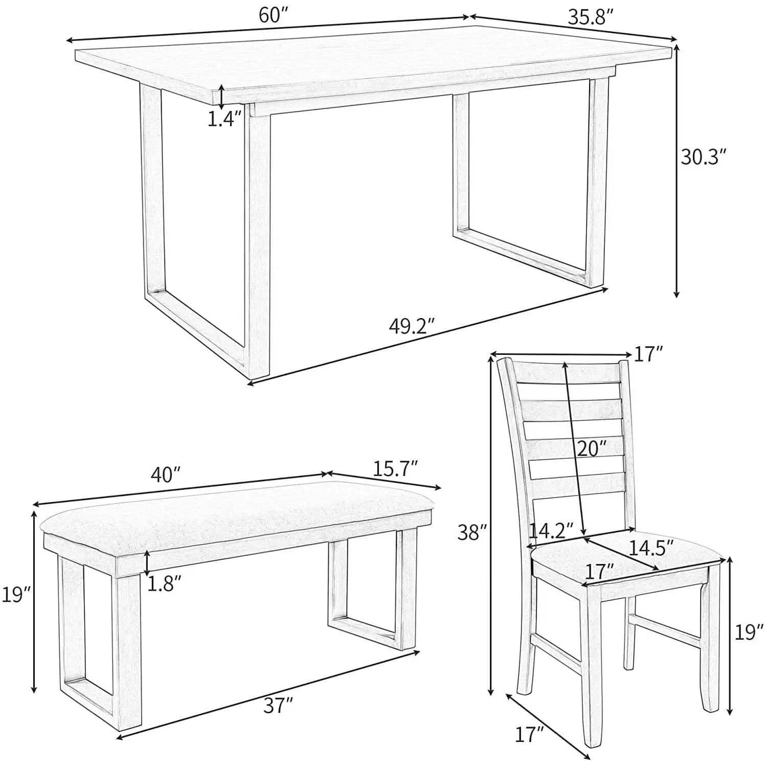 6 Piece Rustic Wood Dining Set With Bench And Chairs from PriceLows™