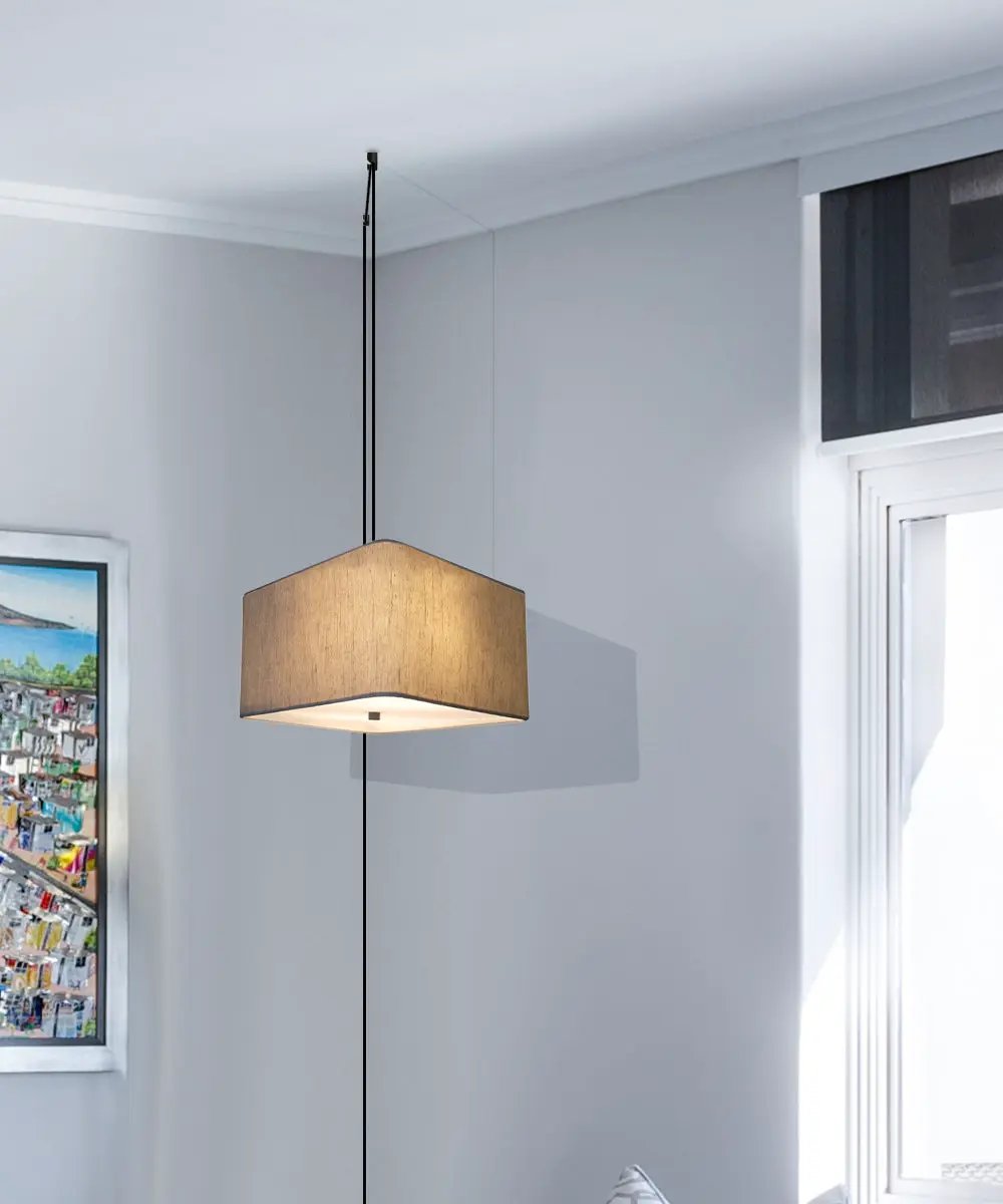 Swag Plug In Pendant Light | 2 Light | 12 Inch Wide Drum Shade | Black Cord