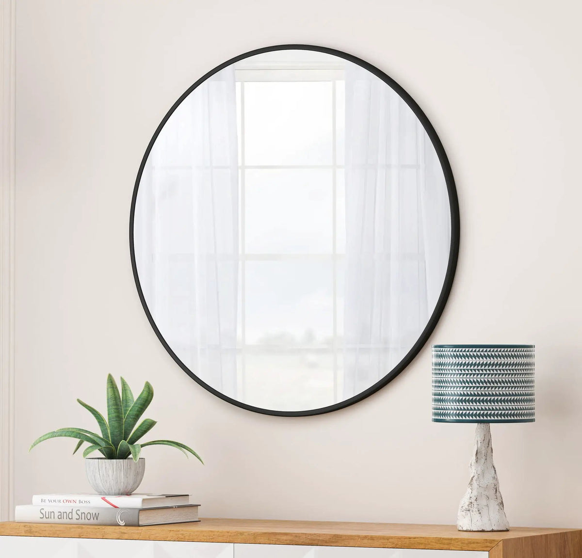 Round Wall Mirror | Metal Framed Circular Design | 48 Inch Diameter | Vanity And Dressing Use