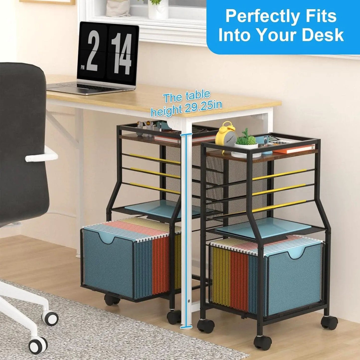 Brown Wood 6 Tier Rolling File Cart With Lockable Wheels from PriceLows™