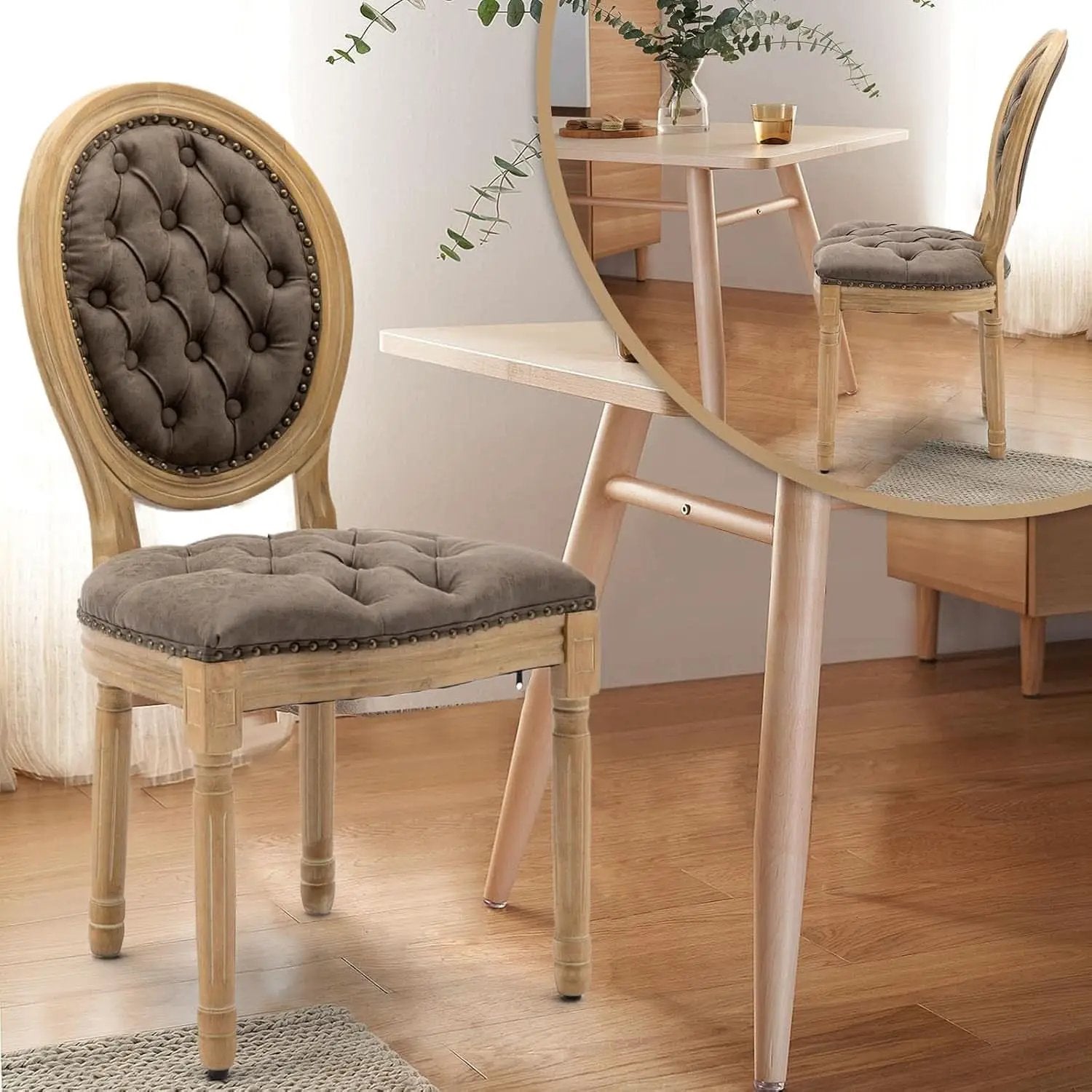 Brown PU Leather Upholstered Dining Chairs Set Of 6 from PriceLows™
