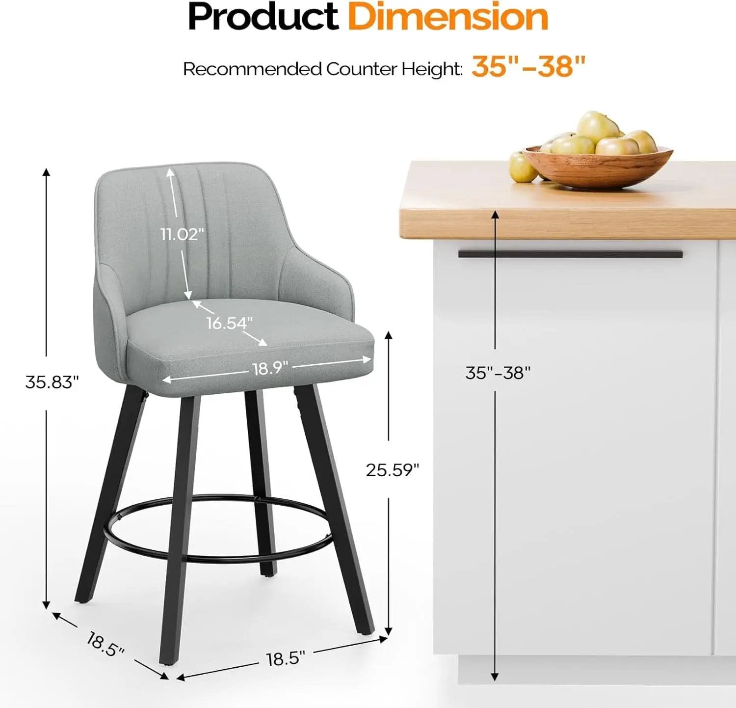 Linen Fabric Upholstered Swivel Barstools Set of Two from PriceLows™