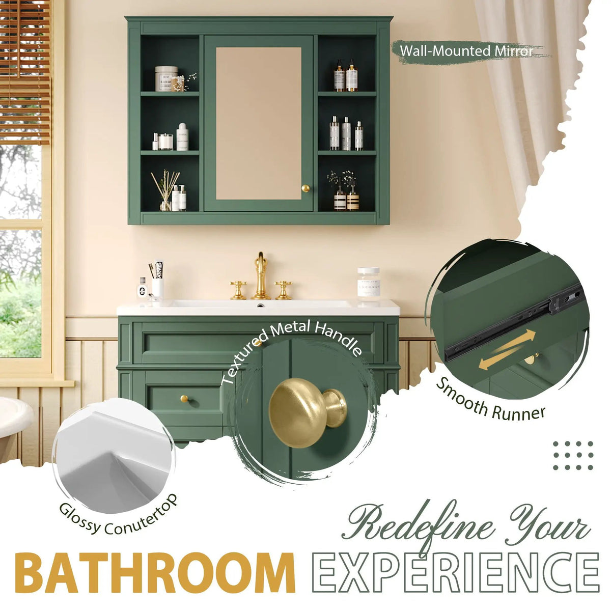 Bathroom Vanity With Mirror Cabinet | Single Sink | Soft Close Doors And Drawers
