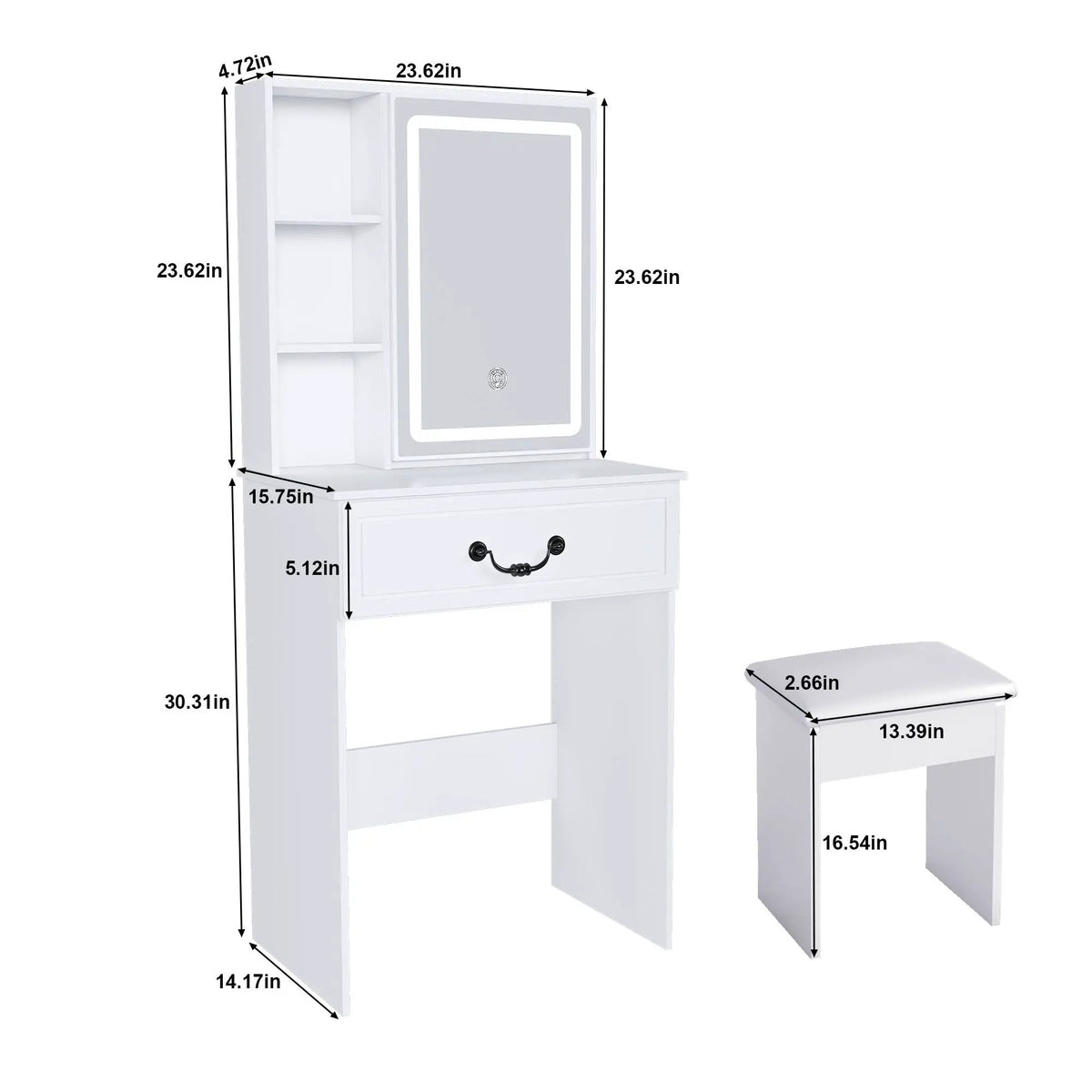 Dressing Table | Led Mirror Light | Adjustable Brightness | White Compact