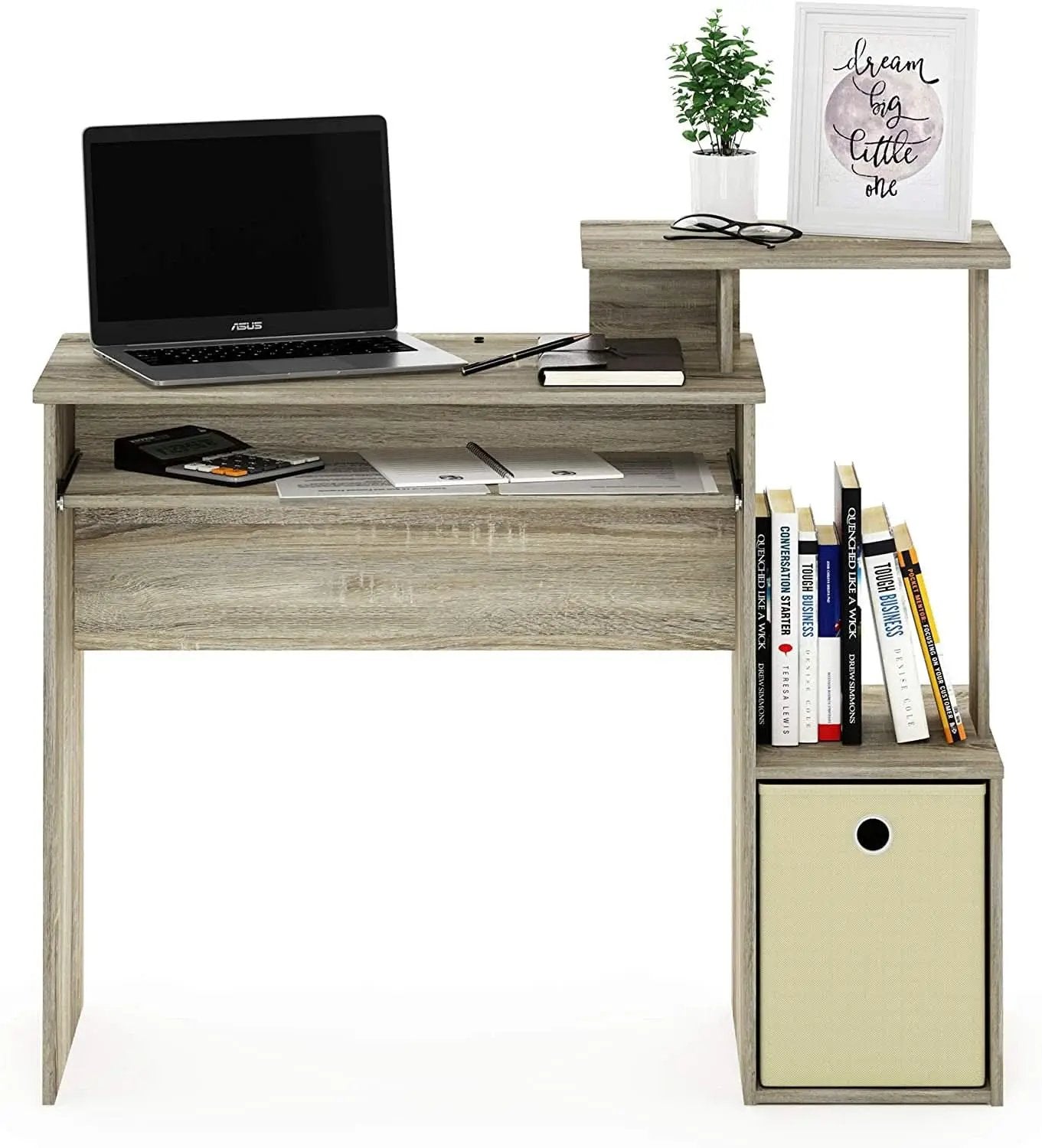 Econ Compact Office Desk With Storage Shelves Sonoma Oak from PriceLows™