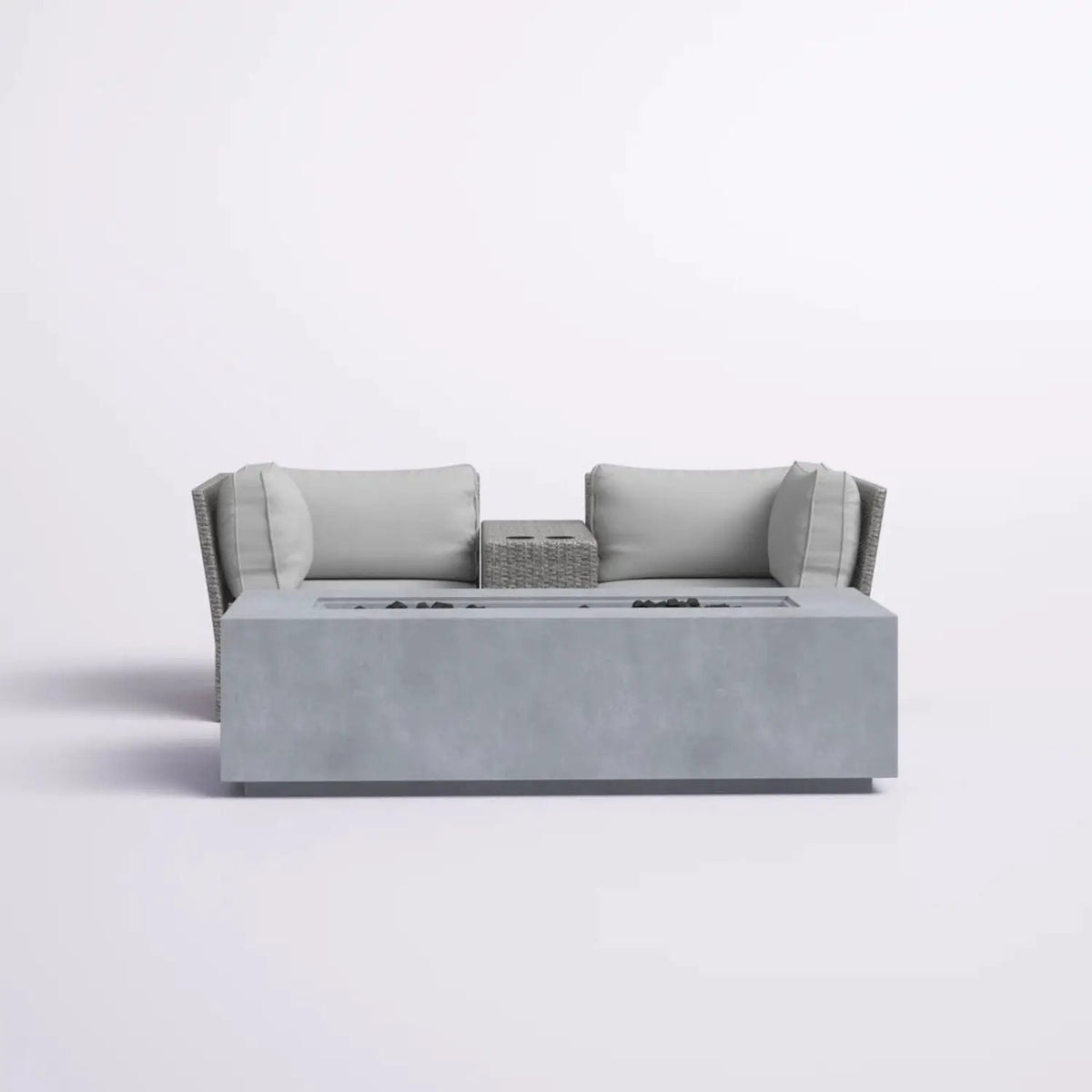 Outdoor Conversation Set | Fire Pit Included | 5 Inch Olefin Cushions | Espresso HDPE Wicker
