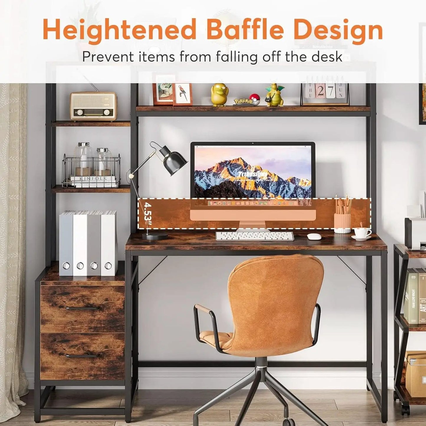 55 Inch Rustic Brown Computer Desk With Drawers And Shelves from PriceLows™