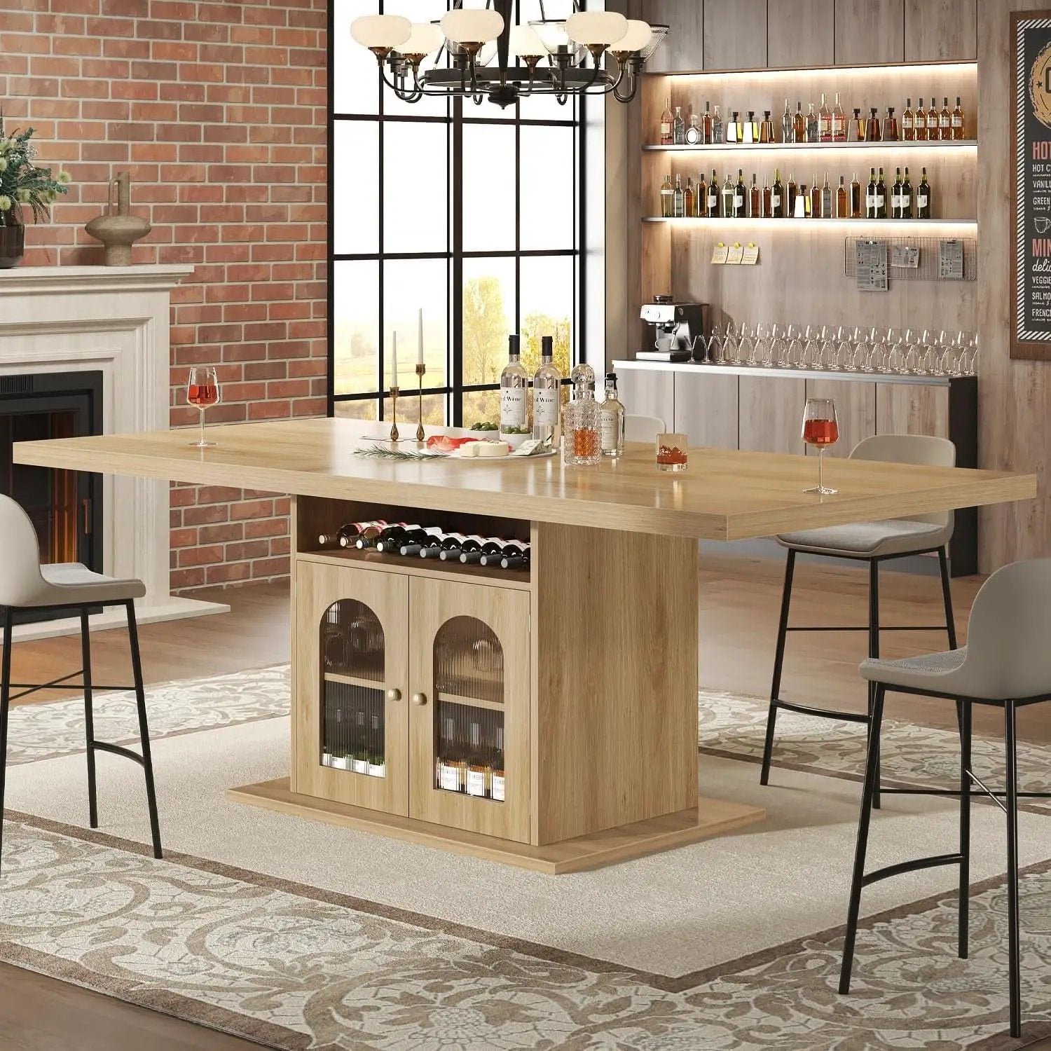 63 Inch Light Oak Farmhouse Dining Table For Four To Six from PriceLows™