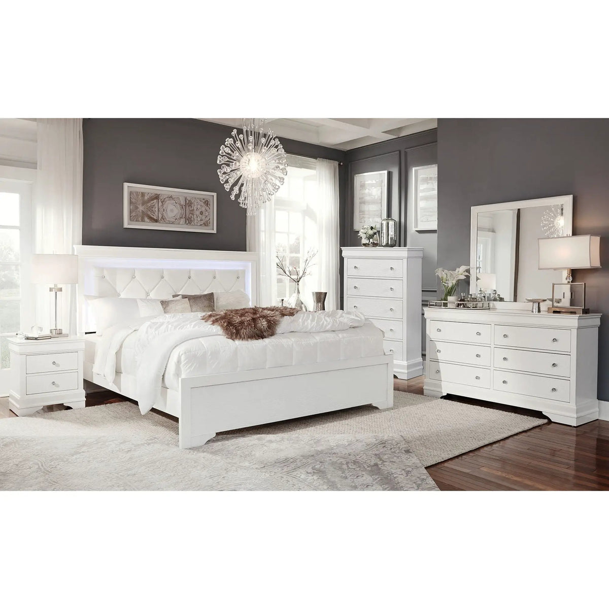 Shaker Nightstand | Crocodile Metallic Finish | Contemporary Style | Solid Wood Construction