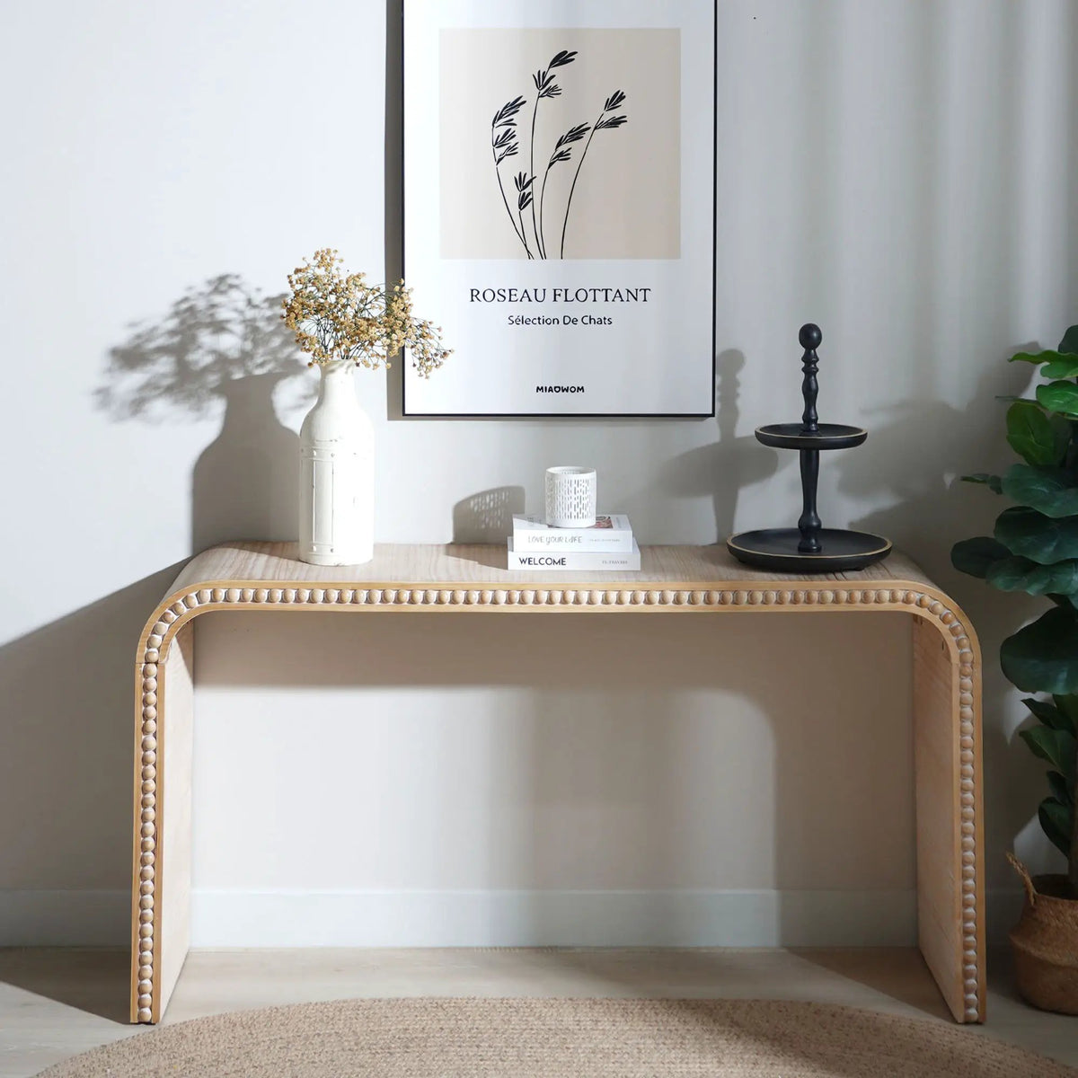 Waterfall Console Table | 59 Inch Width | Wood Trim Accent | Farmhouse Finish