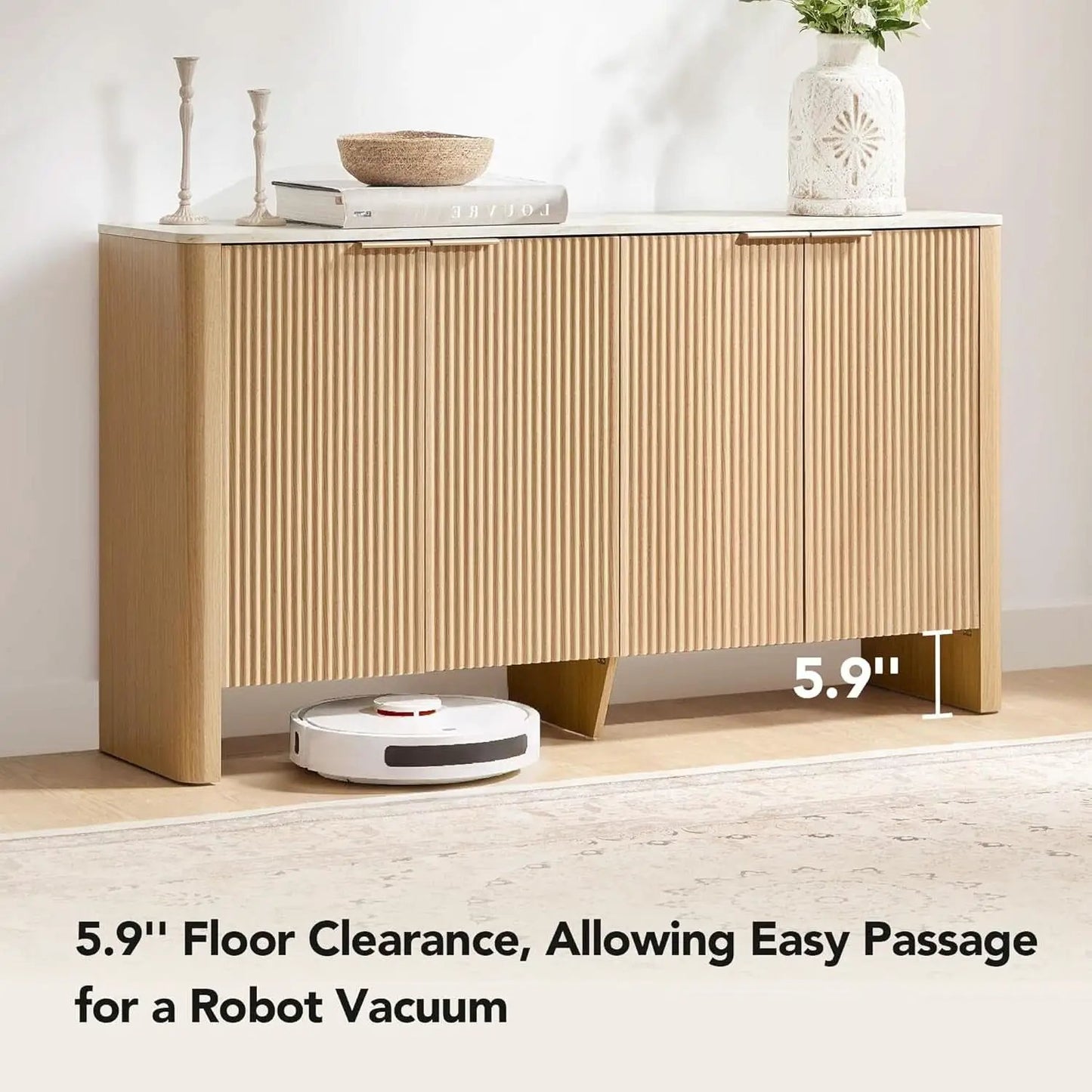 61 Inch Oak Sideboard Cabinet With Adjustable Shelves from PriceLows™