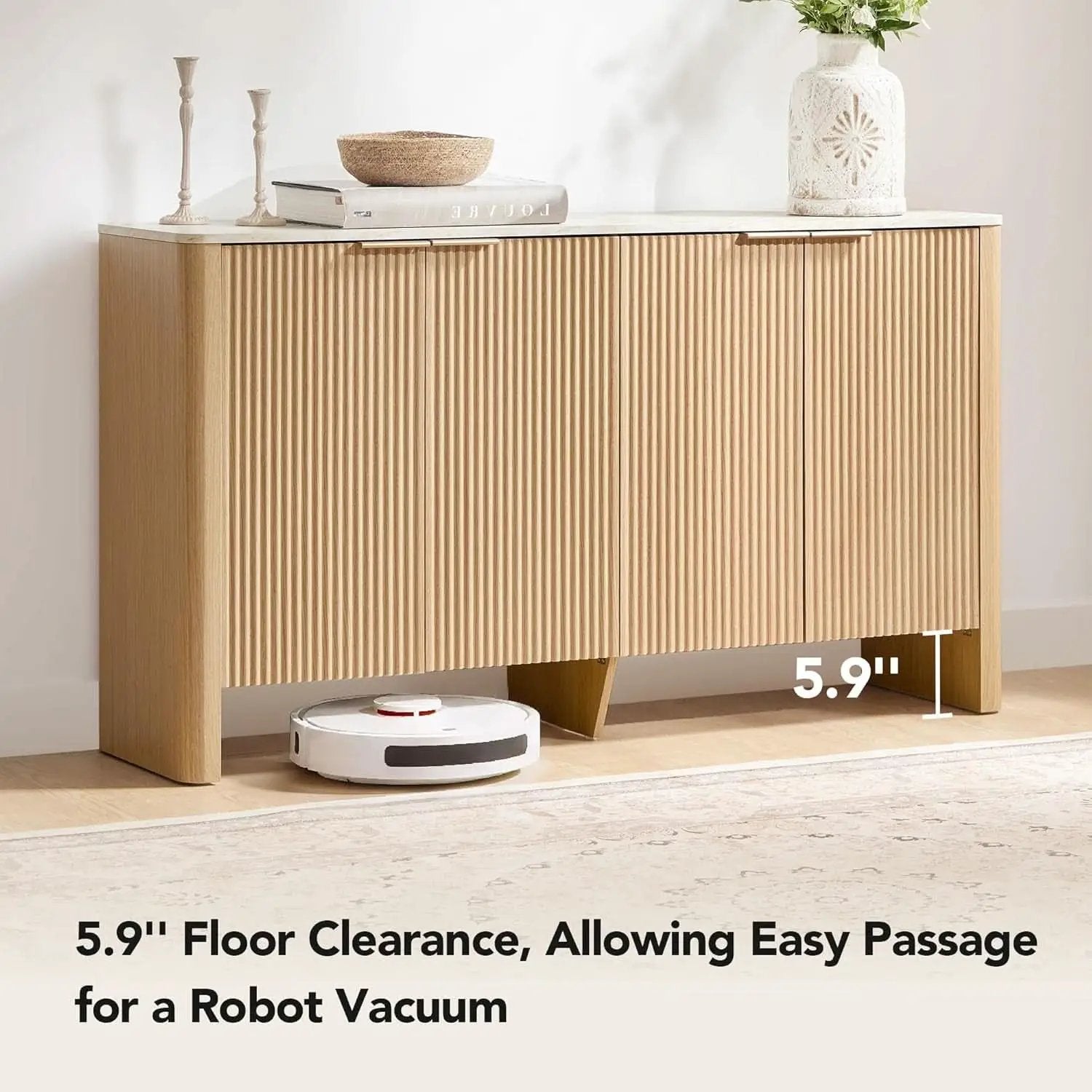 61 Inch Oak Sideboard Cabinet With Adjustable Shelves from PriceLows™