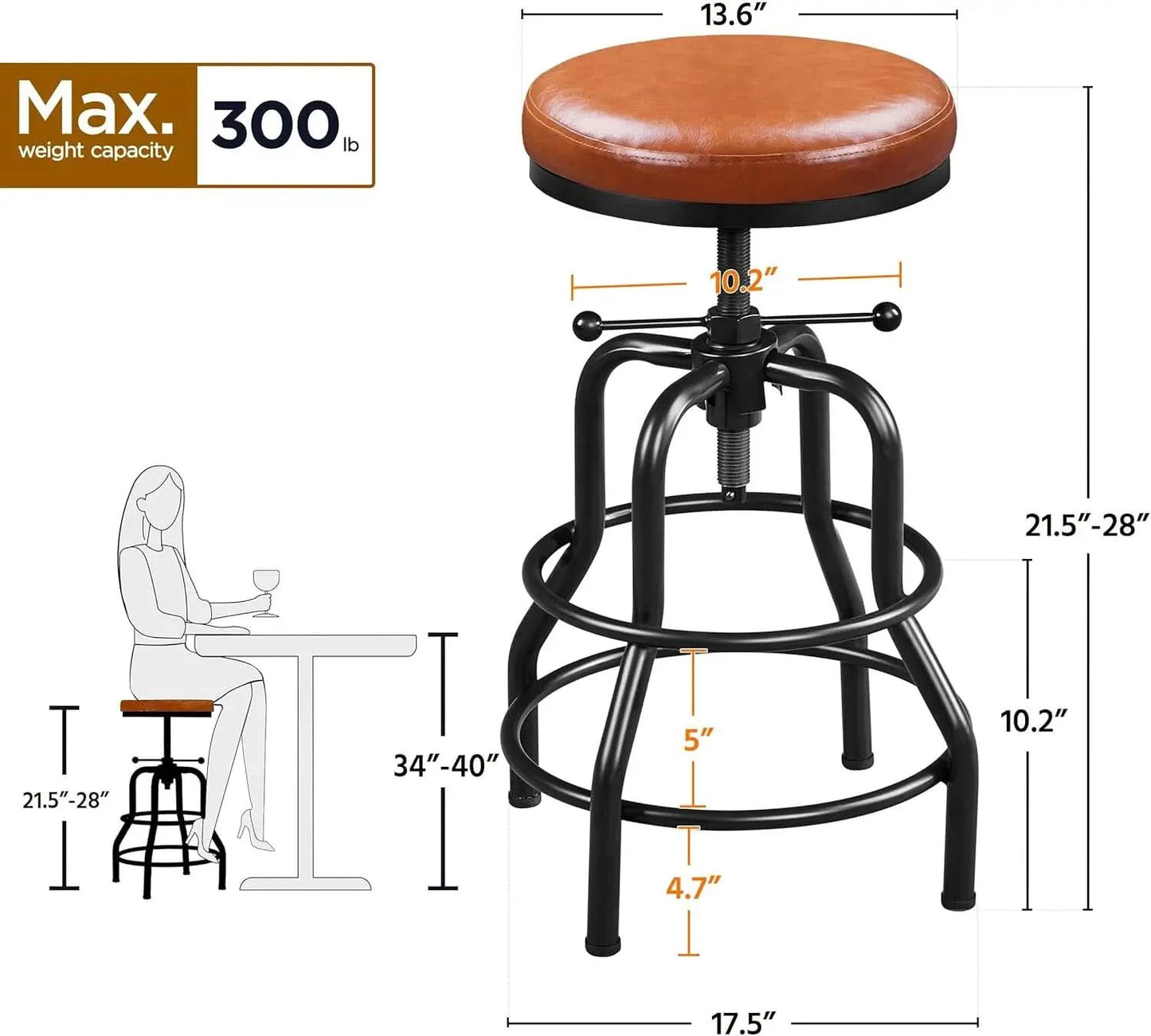 Light Brown Adjustable Metal Bar Stool 21.5-28 Inch Tall from PriceLows™