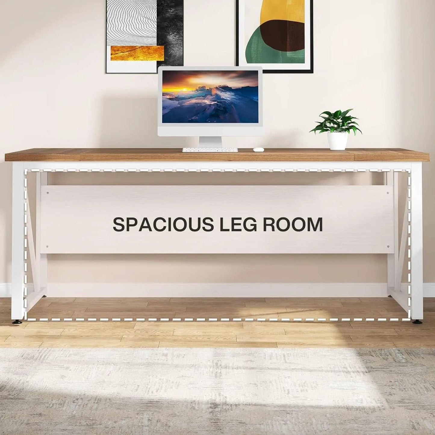 63 Inch L Desk With File Cabinet Walnut White Finish from PriceLows™