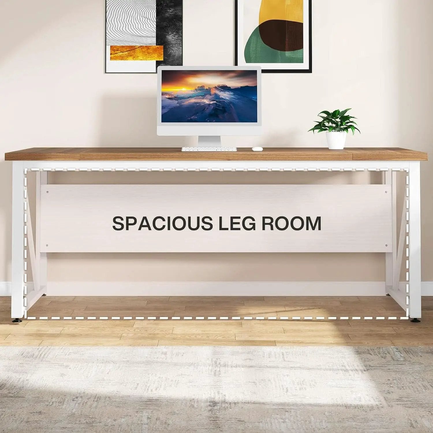 63 Inch L Desk With File Cabinet Walnut White Finish from PriceLows™