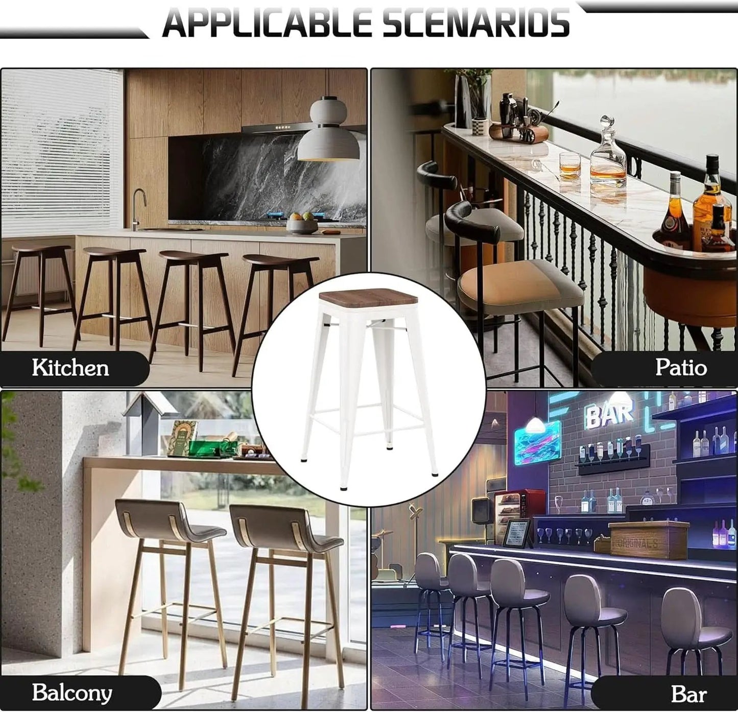 Metal Bar Stools Set of Four Backless Stackable Design from PriceLows™