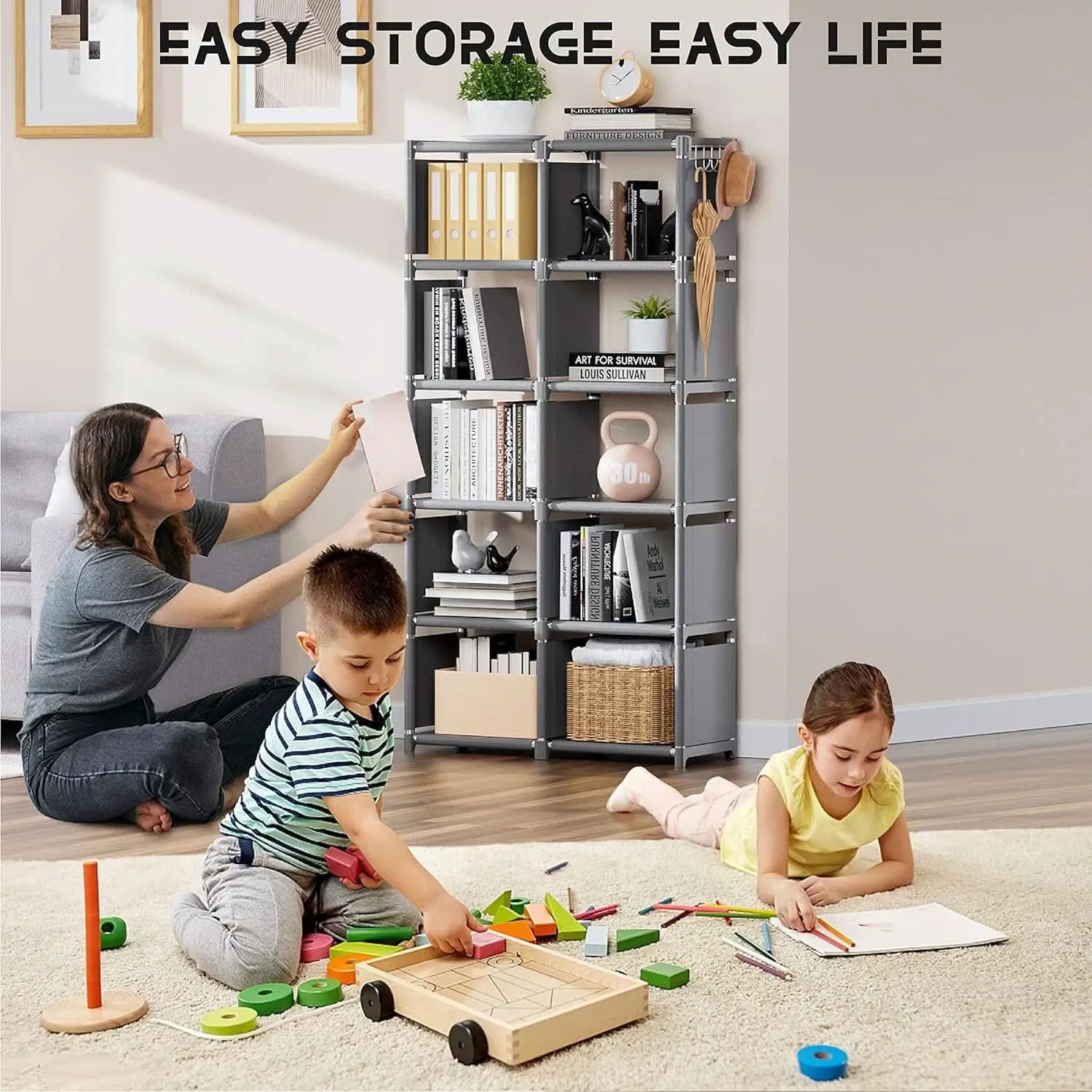12 Cube Grey Metal Bookcase Storage Organizer Home Office from PriceLows™