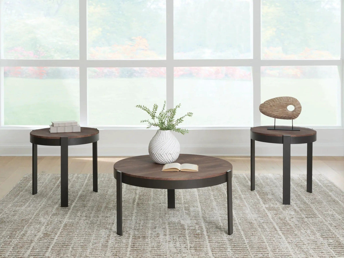 Horizon Hills Occasional Table Set (Set of 3) | 35.25 x 35.25 x 18 in | Metal & Mdf | Brown / Black