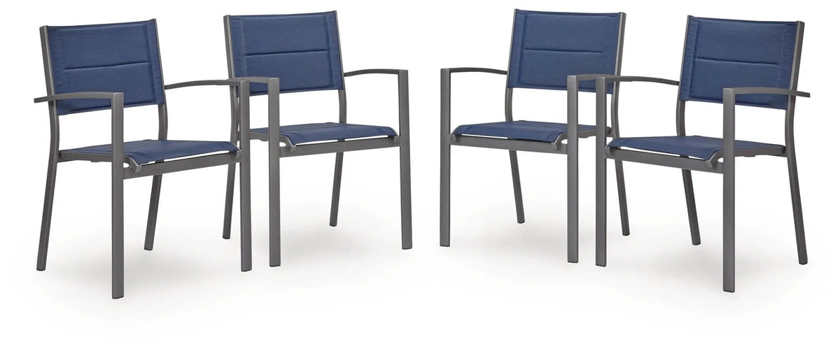 Rocky Creek Sling Arm Chair (Set of 4) | 23.13 x 25.13 x 33.75 in | Stainless Steel & Aluminum | Blue / Gray
