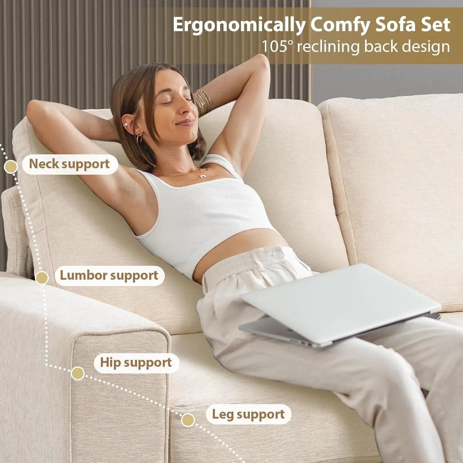 Seventy One Inch Beige Chenille Modular Sofa Collection from PriceLows™