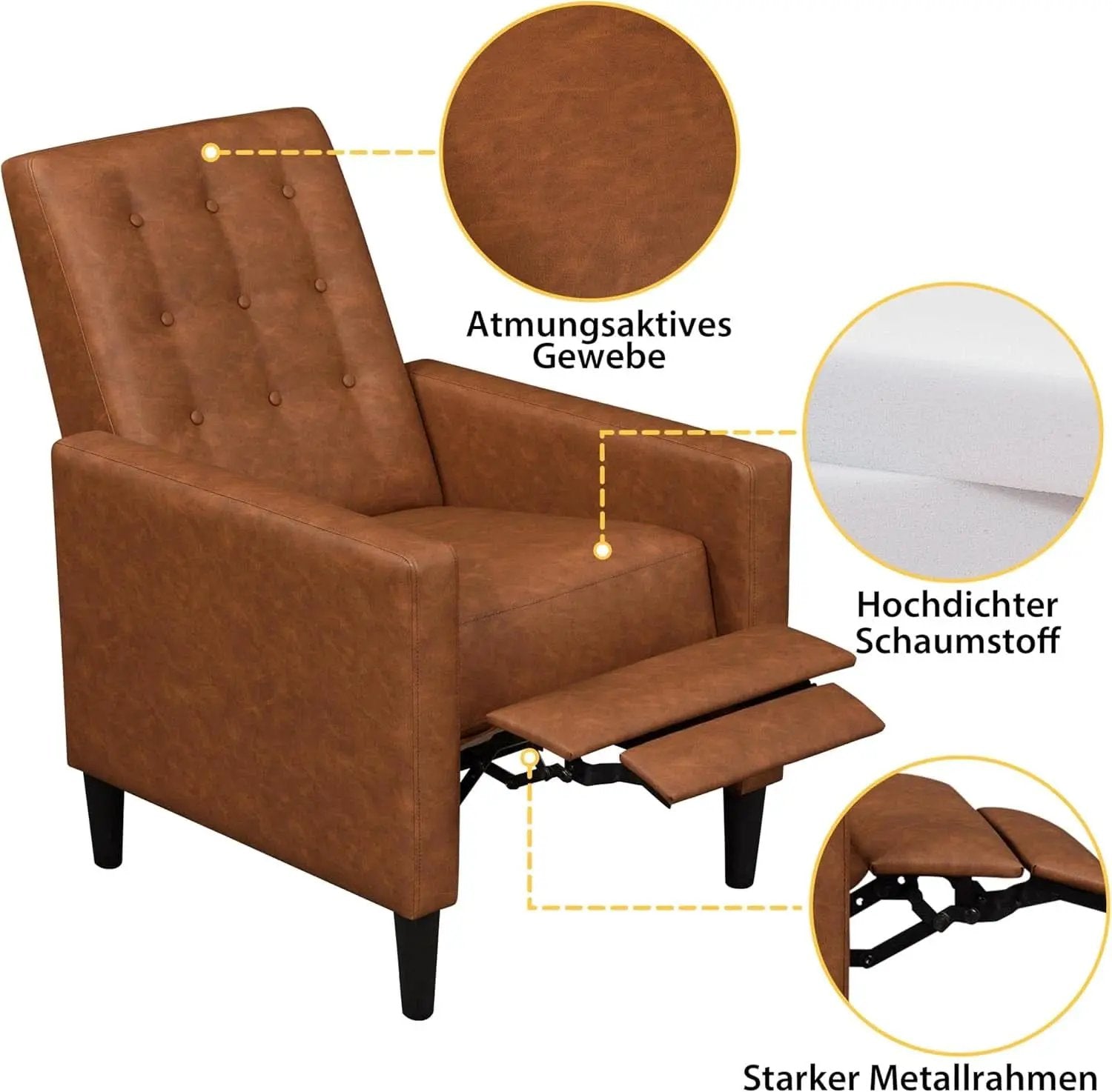 Brown Faux Leather Recliner Sofa Adjustable Back Footrest from PriceLows™