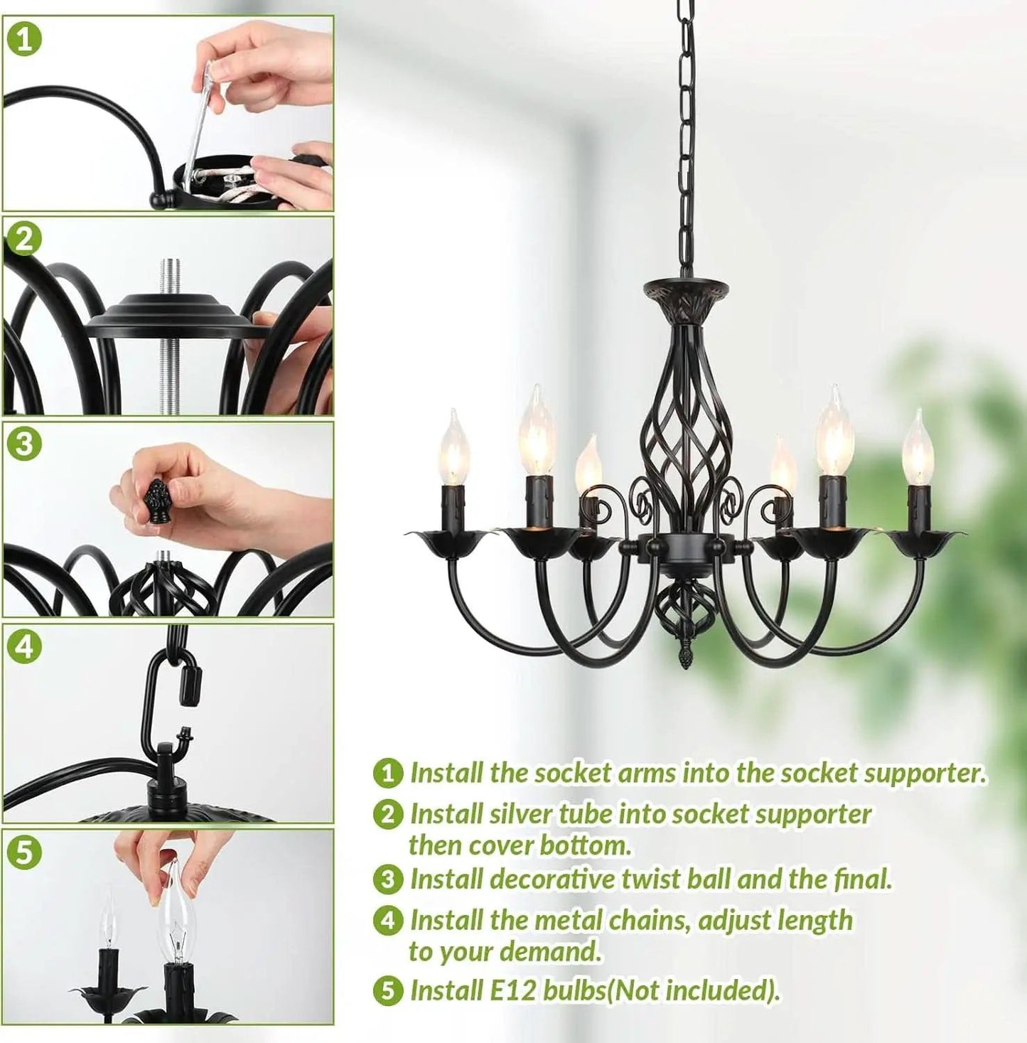 Six Light Matte Black Farmhouse Ceiling Chandelier Fixture from PriceLows™