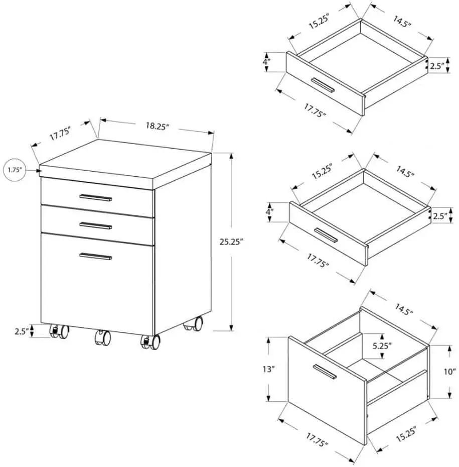 Dark Taupe 3 Drawer File Cabinet With Lockable Castors For Mobile Home Office Use from PriceLows™