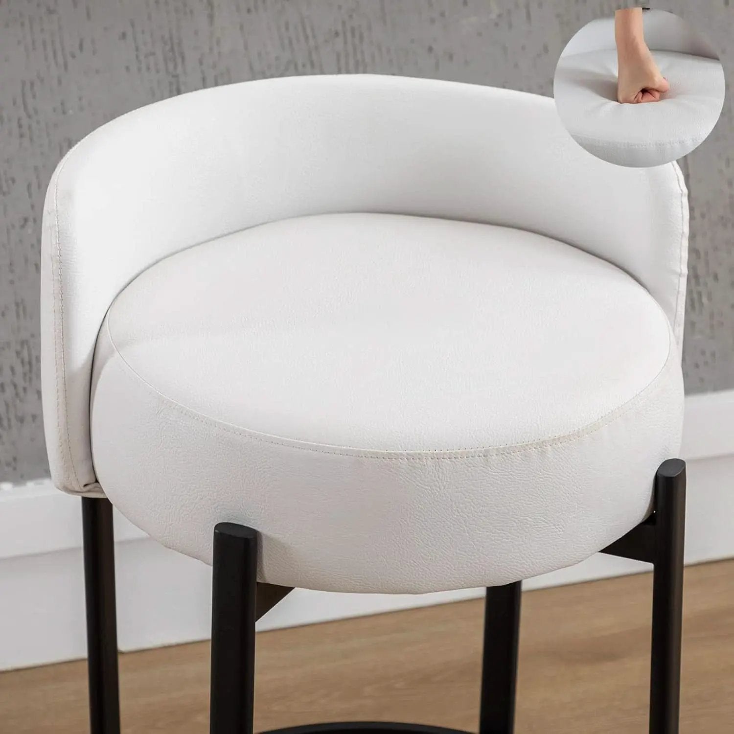26 Inch Round Faux Leather Bar Stools Set Of 2 White from PriceLows™
