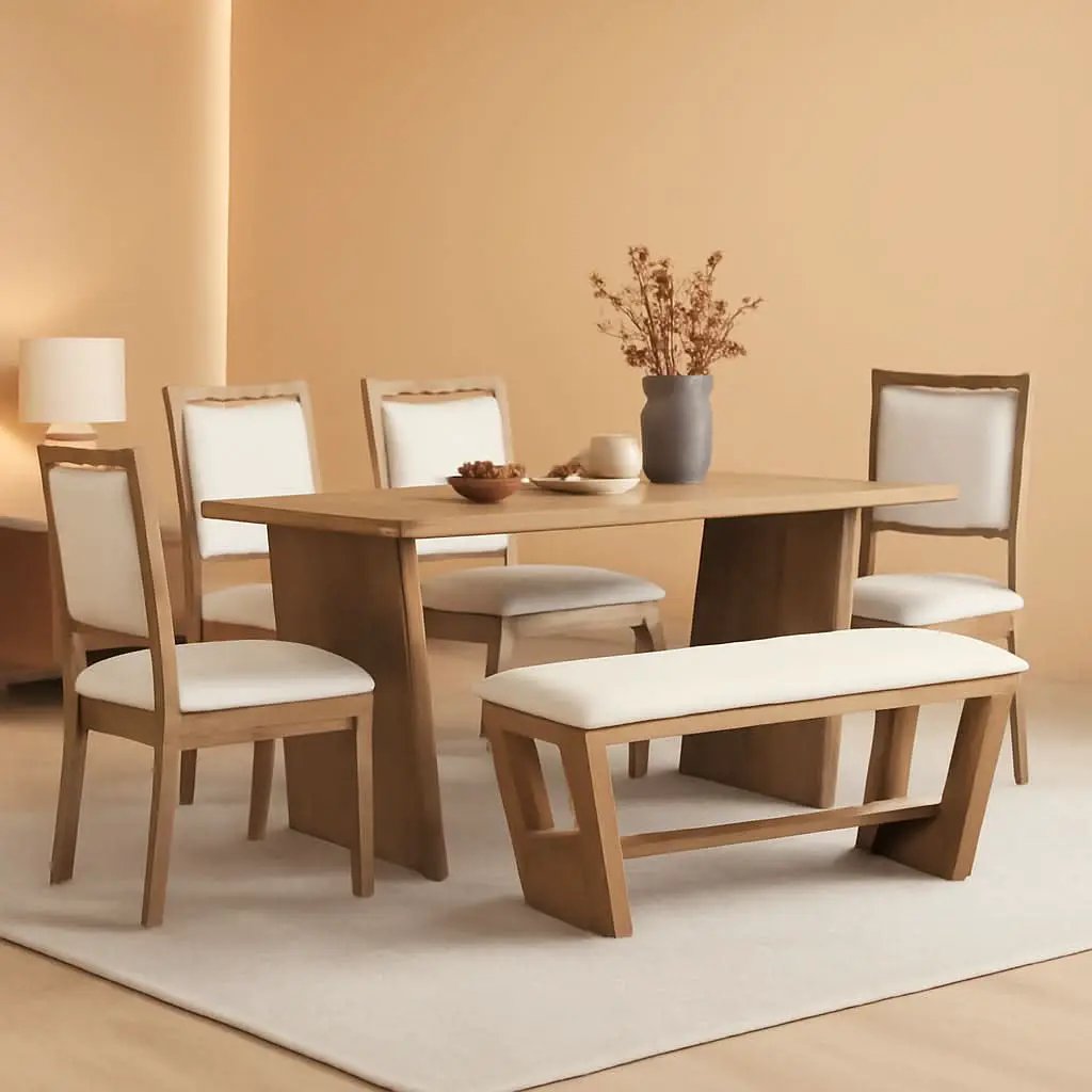 Natural Vintage Rustic Handcrafted Dining Table Set from PriceLows™