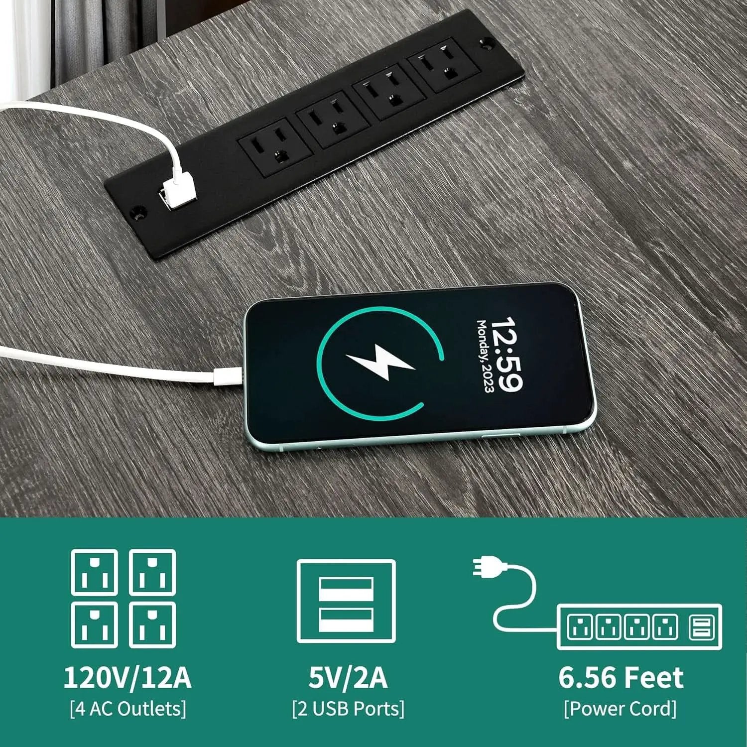 U Shaped Desk 79 Inch Power Outlets And Led Lights Grey from PriceLows™