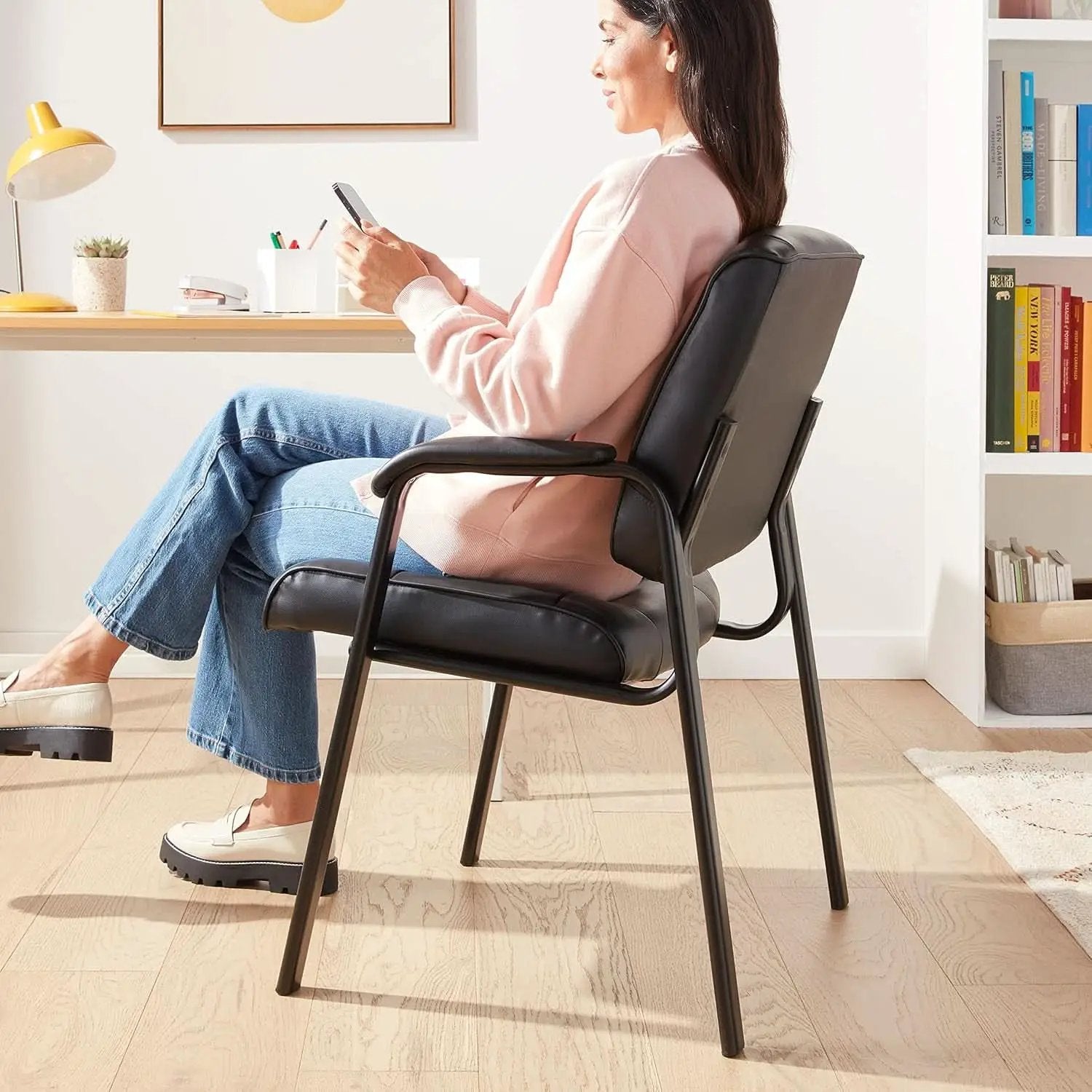 Black Faux Leather Office Guest Chair With Metal Frame from PriceLows™
