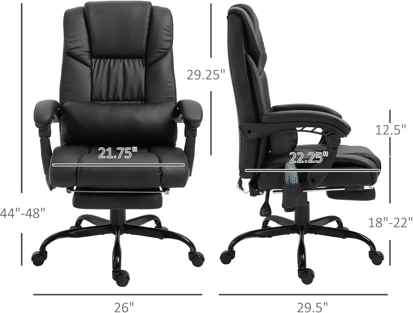 High Back Massage Office Chair With 6 Vibration Points And Footrest Black from PriceLows™