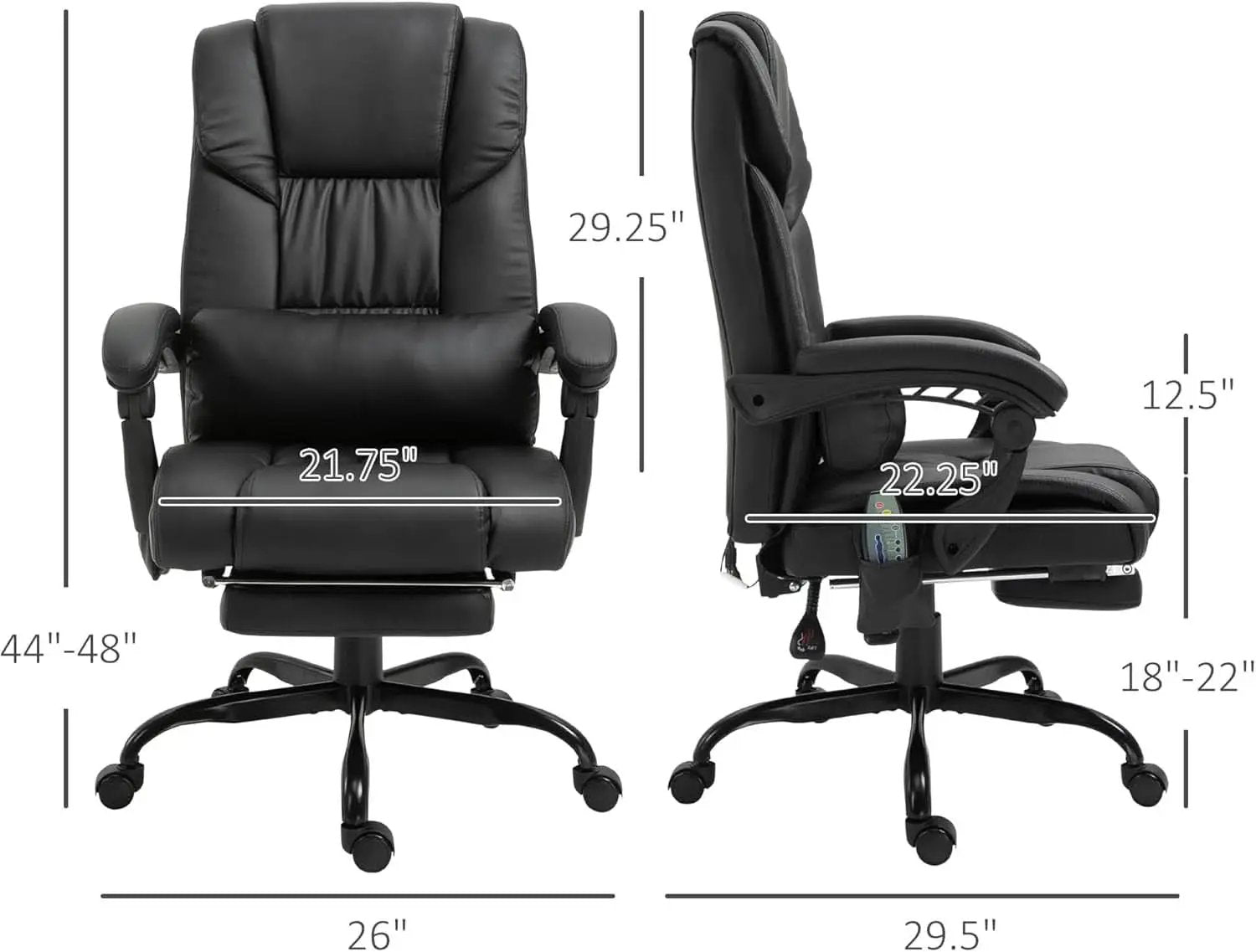 High Back Massage Office Chair With 6 Vibration Points And Footrest Black from PriceLows™