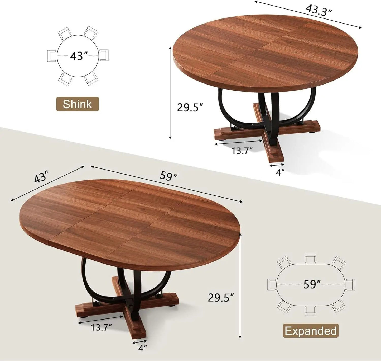 Walnut 59 Inch Fully Extendable Oval Dining Table from PriceLows™