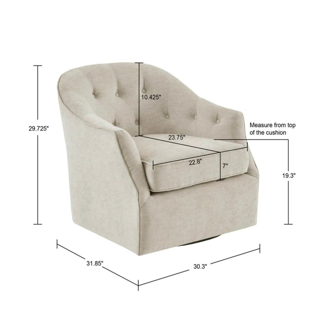 Calvin Swivel Chair With 360 Degree Rotation | 31.85 x 30.3 x 29.73 in | Solid Wood & Metal | Beige